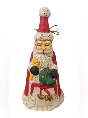 Vintage Hand-Painted Santa Clause Christmas Bell Ornament Figurine